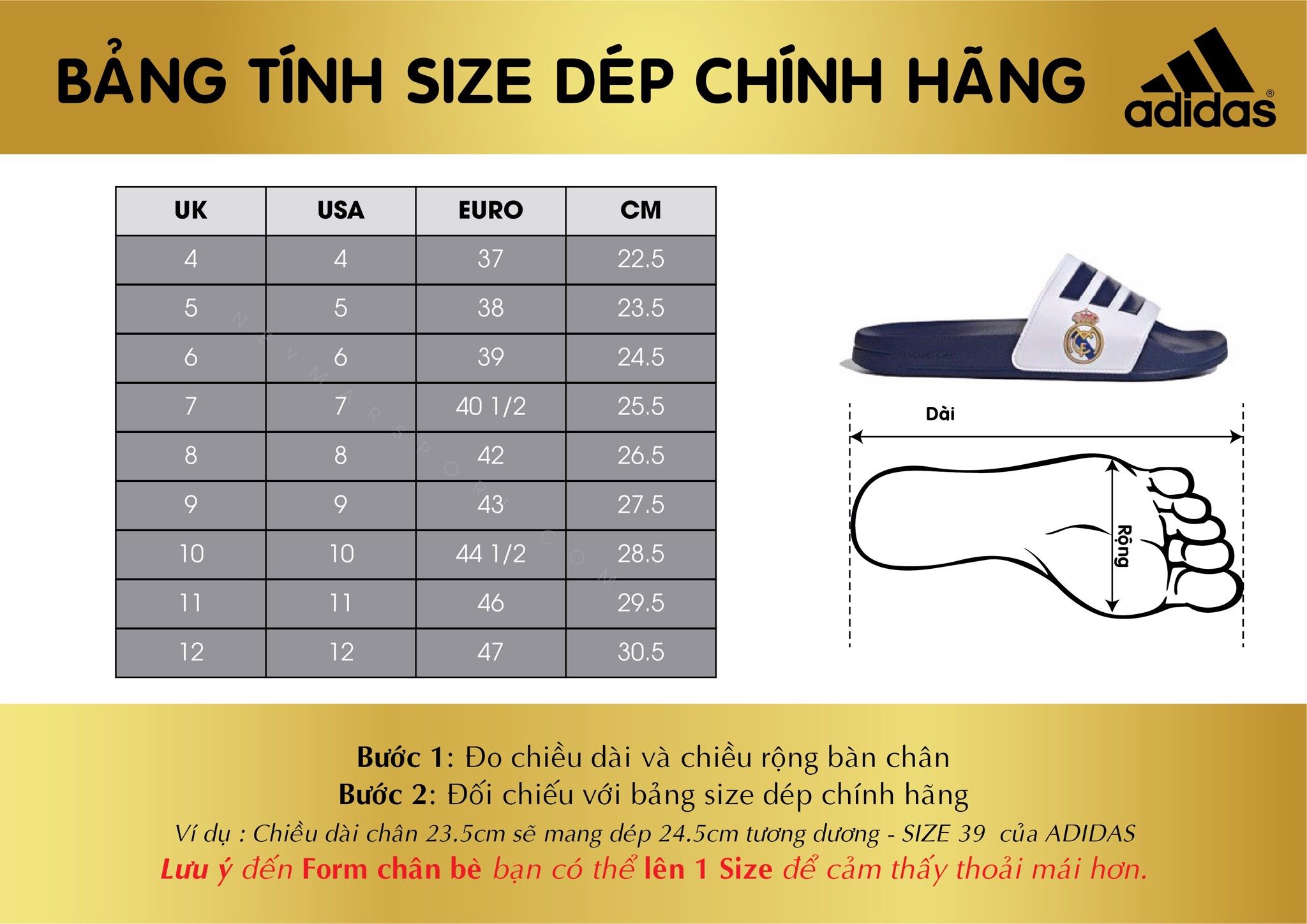 size chart adidas adilette