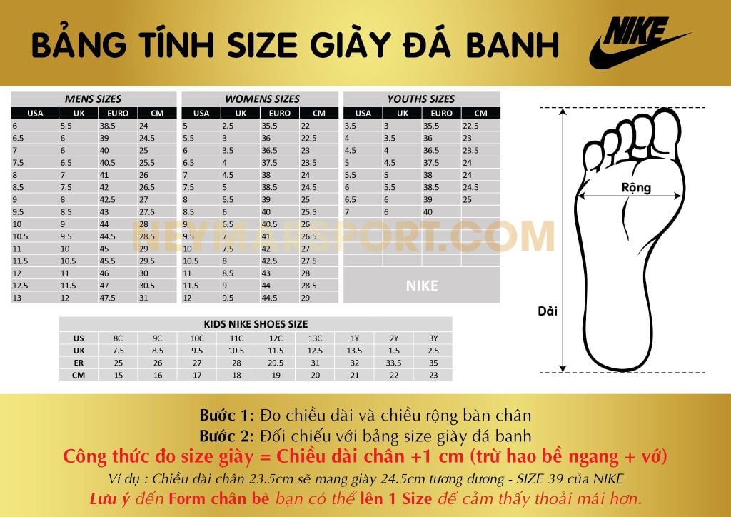 Tổng Hợp 96 Về Bảng Quy đổi Size Giày Nike Mới Nhất