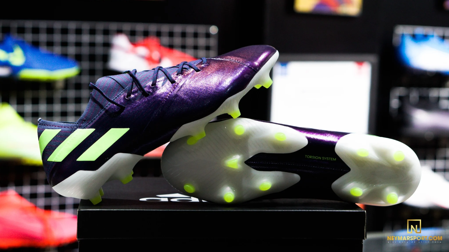 Giày cỏ tự nhiên Adidas Nemeziz Messi 19.1 FG/AG - Tech Ink/Signal Green/Glory Purple