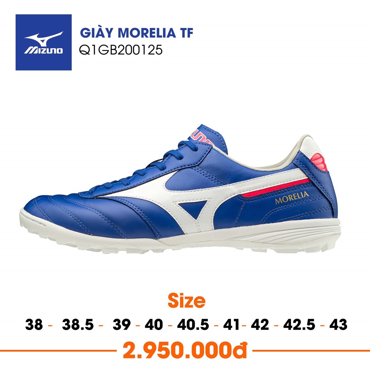 Morelia TF là mẫu giày cỏ nhân tạo cao cấp nhất của Mizuno với cấu tạo bằng da tự nhiên Kagaroo nguyên khối.