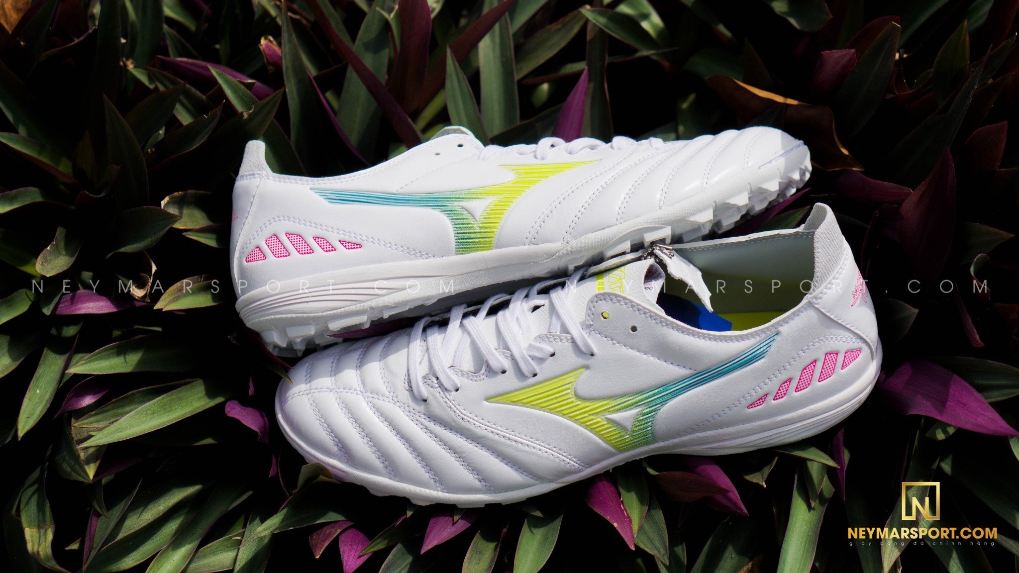 Giày đá bóng Mizuno Morelia Neo III Pro AS TF - White/Yellow/Pink