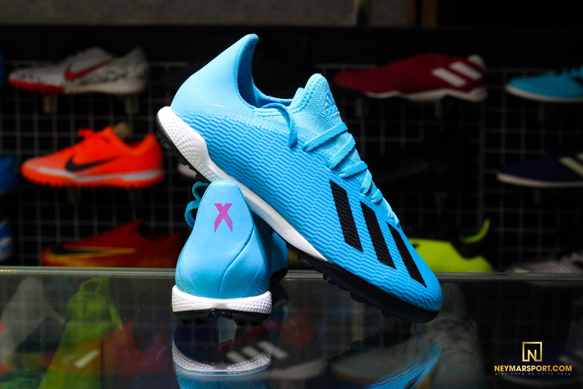 Giày đá banh chính hãng. Giày Adidas. ADIDAS X 19.3 TF HARD WIRED - BRIGHT CYAN/SILVER METALLIC