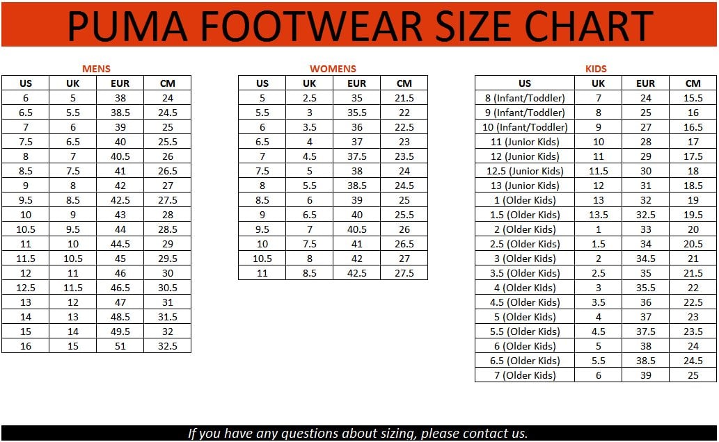 puma football size chart