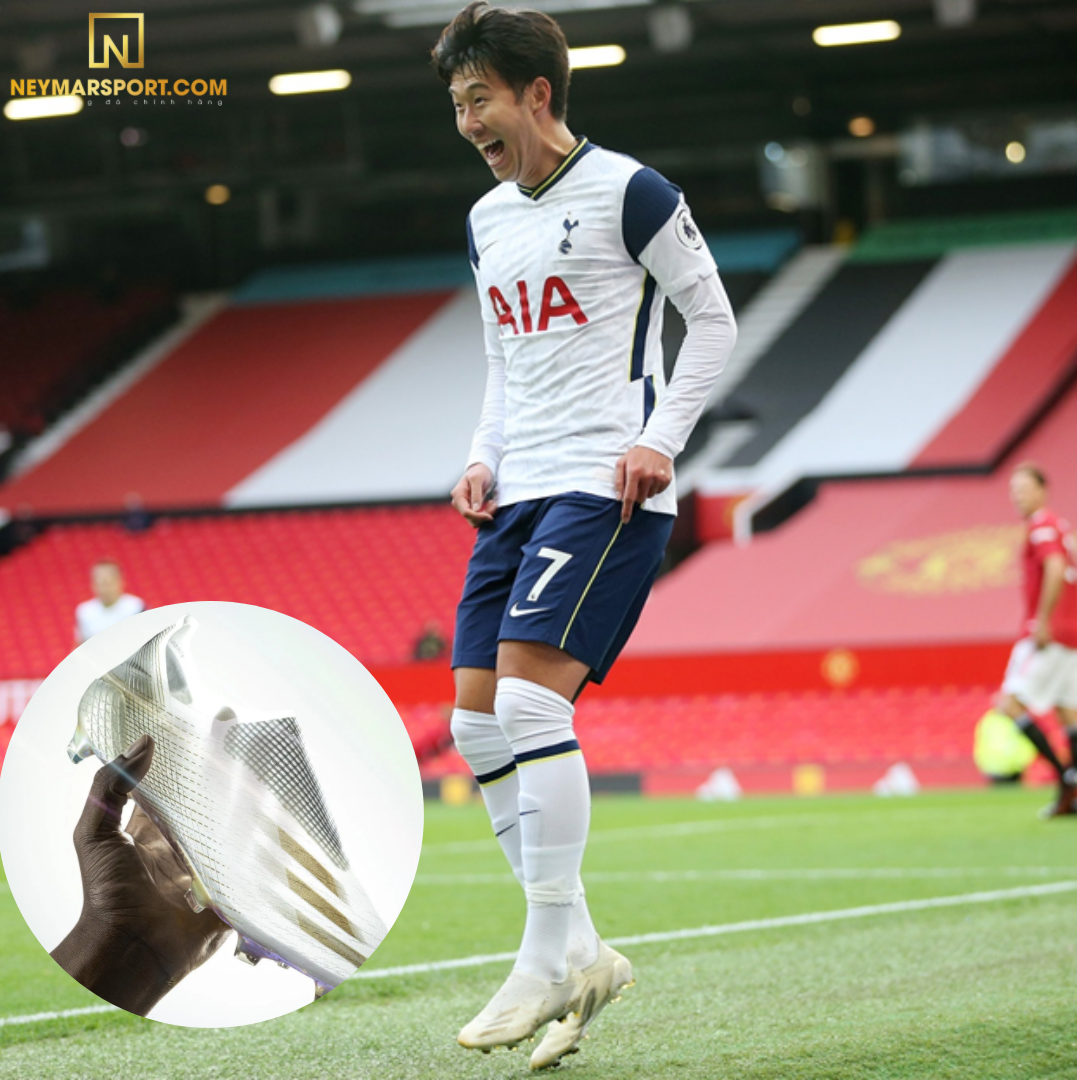 Son Heung Min mang giày đá banh Adidas X Ghosted+ ăn mừng bàn thắng trong trận ( Tottenham vs M.U)