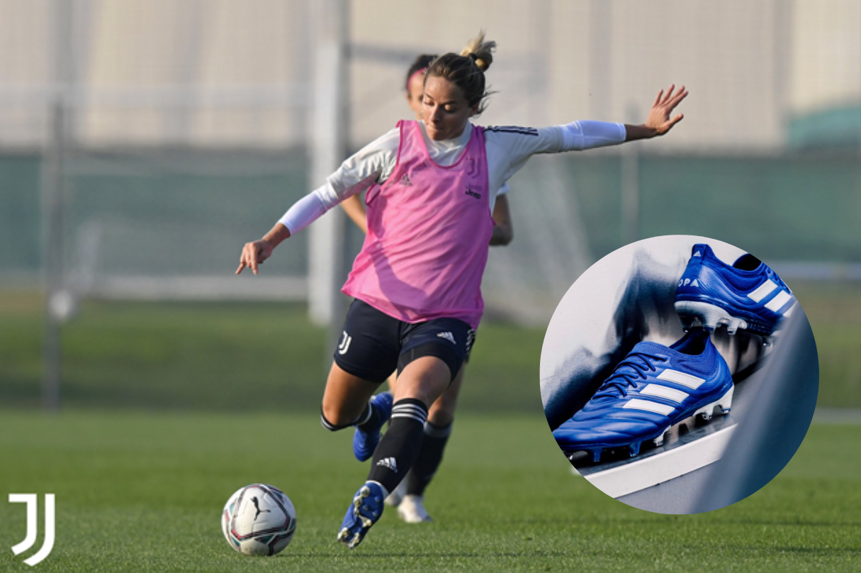 Cầu thủ nữ trong đội Juventus Female tập luyện giày đá banh Adidas Copa 20.1 Inflight Pack