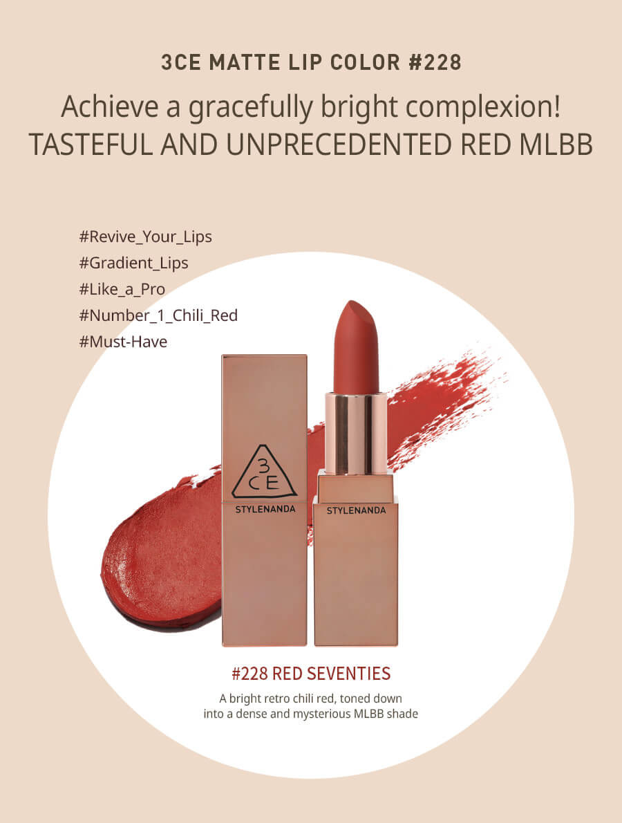 3CE Matte Lip Color #228 Red Seventies