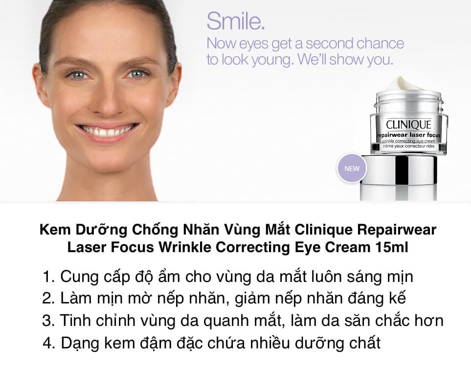 Kem Dưỡng Chống Nhăn Vùng Mắt Clinique Repairwear Laser Focus Wrinkle Correcting Eye Cream 15ml