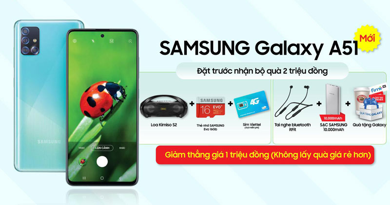 Đặt trước Samsung Galaxy A51 tặng quà 30% giá trị máy