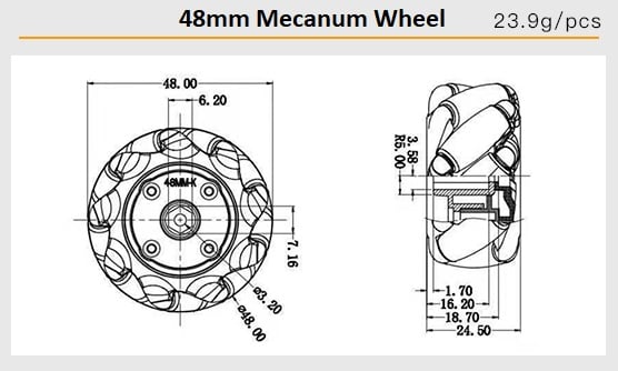 Cặp bánh xe Mecanum L + R nhựa đường kính 48mm