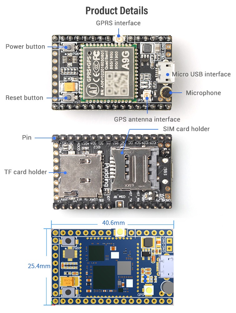 Mạch GSM GPRS GPS BDS A9G Ai-Thinker