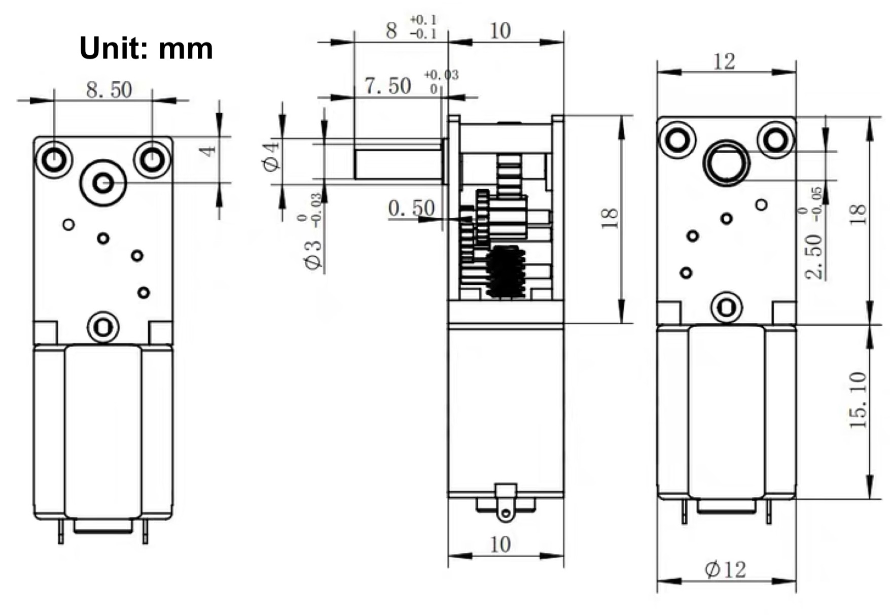 Động cơ DC giảm tốc hộp số vuông trục đơn 1218 N20 Single Axis Self-Lock DC Geared Motor