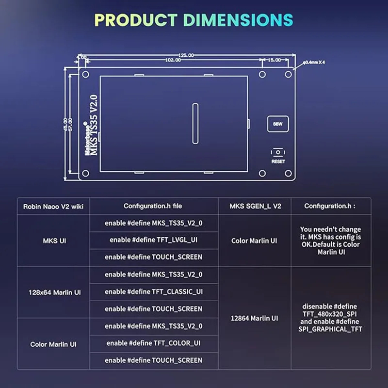 Màn hình máy in 3D Printer Makerbase MKS TS35 V2.0 LCD Display Panel, for MKS Robin Nano Series