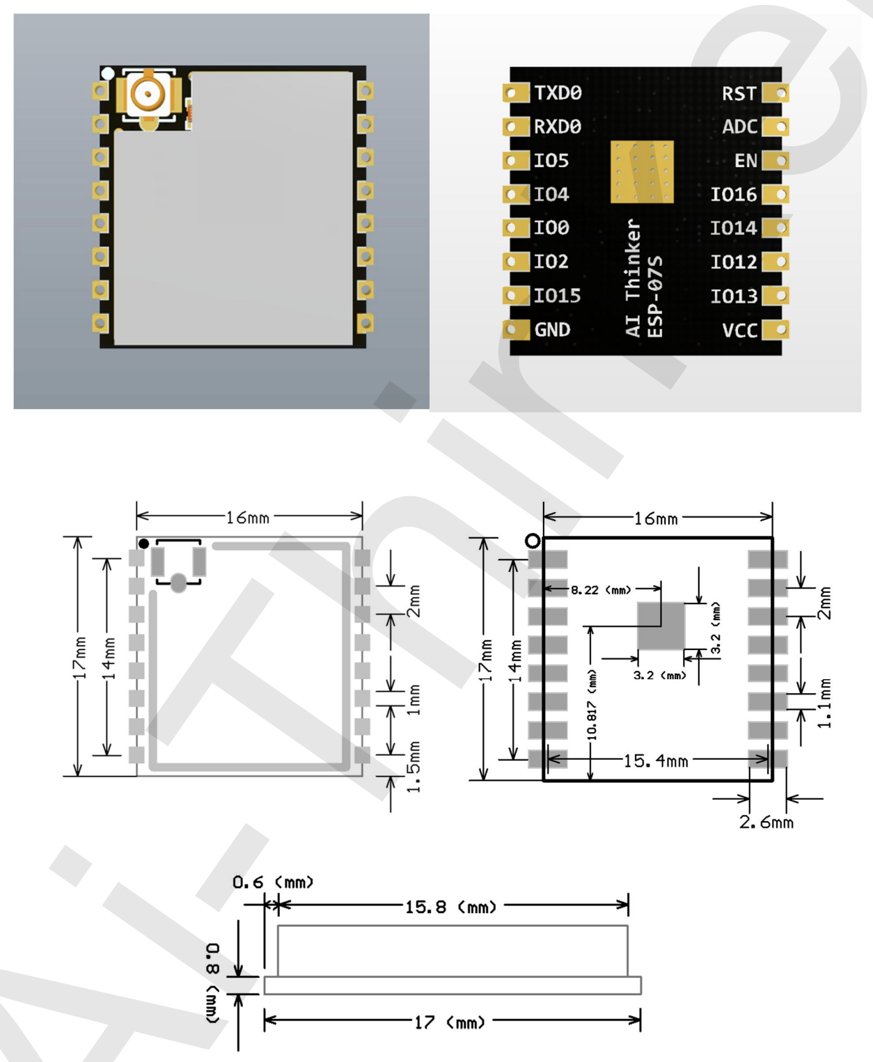 Mạch thu phát Wifi SoC ESP8266 ESP-07S Ai-Thinker
