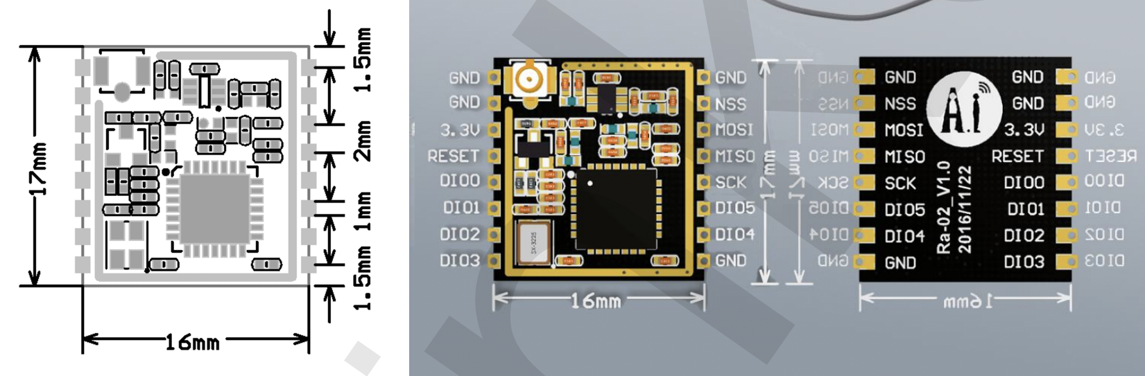 Mạch thu phát RF SPI Lora SX1278 410-525MHz Ra-02 Ai-Thinker