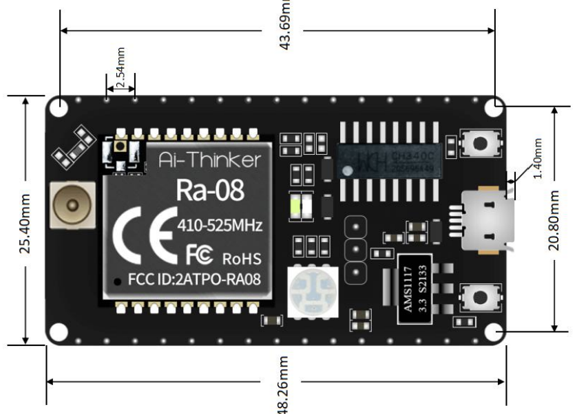 Mạch thu phát RF LoraWan SoC ASR6601 433MHz Ra-08 Kit Ai-Thinker