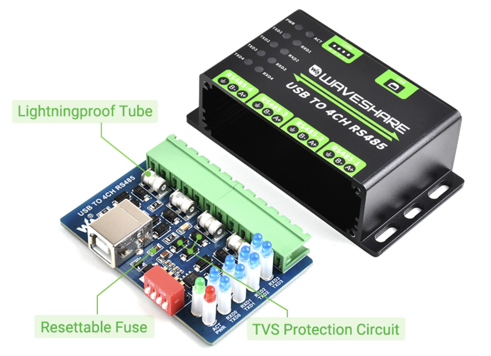 Bộ chuyển Waveshare Industrial USB TO 4Ch RS485 Converter, Multi Protection Circuits