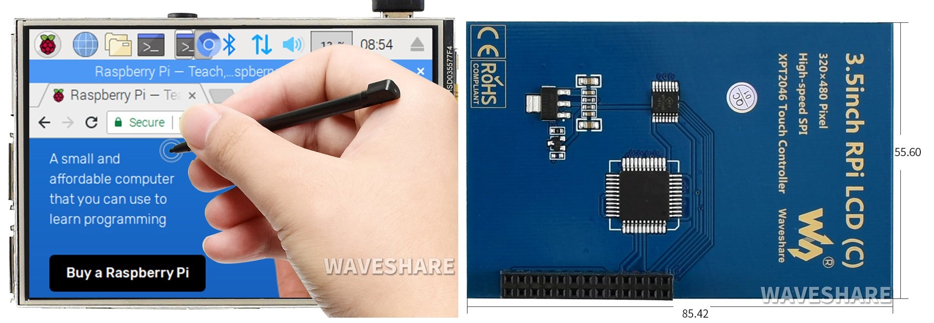 Màn hình Waveshare 3.5 inch Raspberry Pi High-Speed SPI Resistive Touch Display (C)