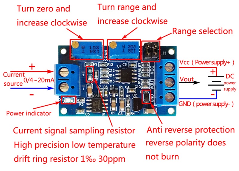 Mạch chuyển tín hiệu dòng áp Current to Voltage 04-20mA to 0-3.3V5V10V HW-685