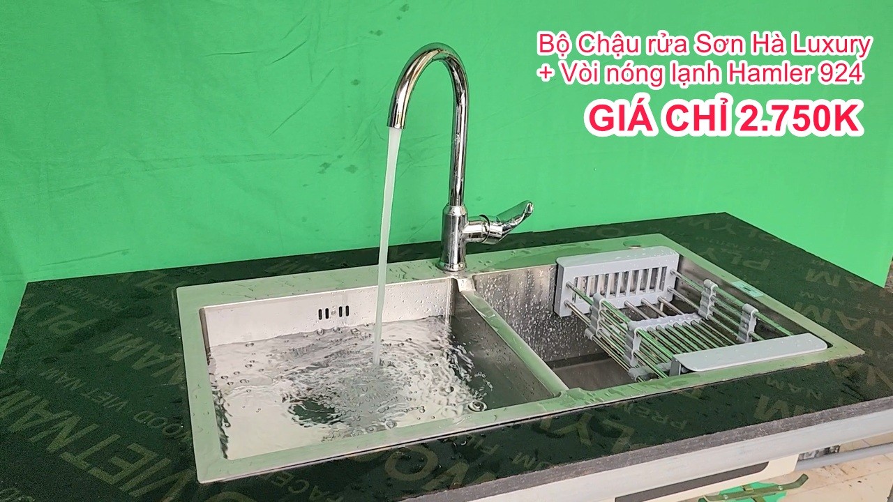 Combo Chậu rửa Sơn Hà Luxury và Vòi nóng lạnh Hamler 924 giá chỉ 2750k
