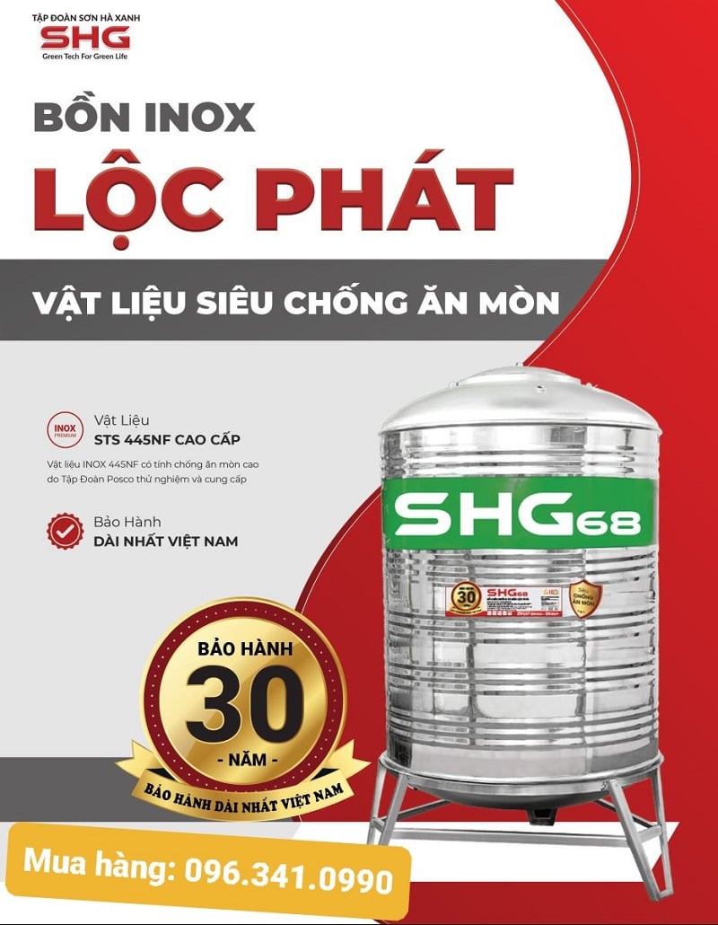 Bồn nước Lộc Phát chống ăn mòn SHG68 1500L – Yến Sơn Hà