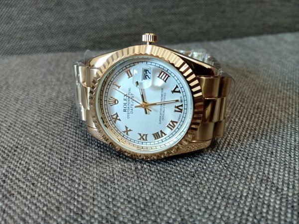Đồng hồ Rolex mạ vàng, mặt trắng, cọc số La Mã, máy Nhật - 1