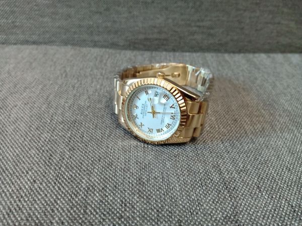 Đồng hồ Rolex mạ vàng, mặt trắng, cọc số La Mã, máy Nhật - 2
