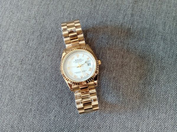 Đồng hồ Rolex mạ vàng, mặt trắng, cọc số La Mã, máy Nhật - 4