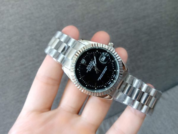 Đồng hồ Rolex mặt đen, dây trắng, máy Nhật - 7