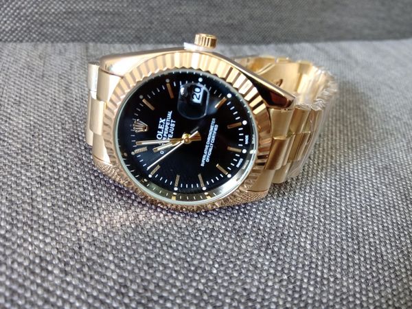Đồng hồ Rolex mạ vàng, mặt đen, kính saphia, máy Nhật - 4