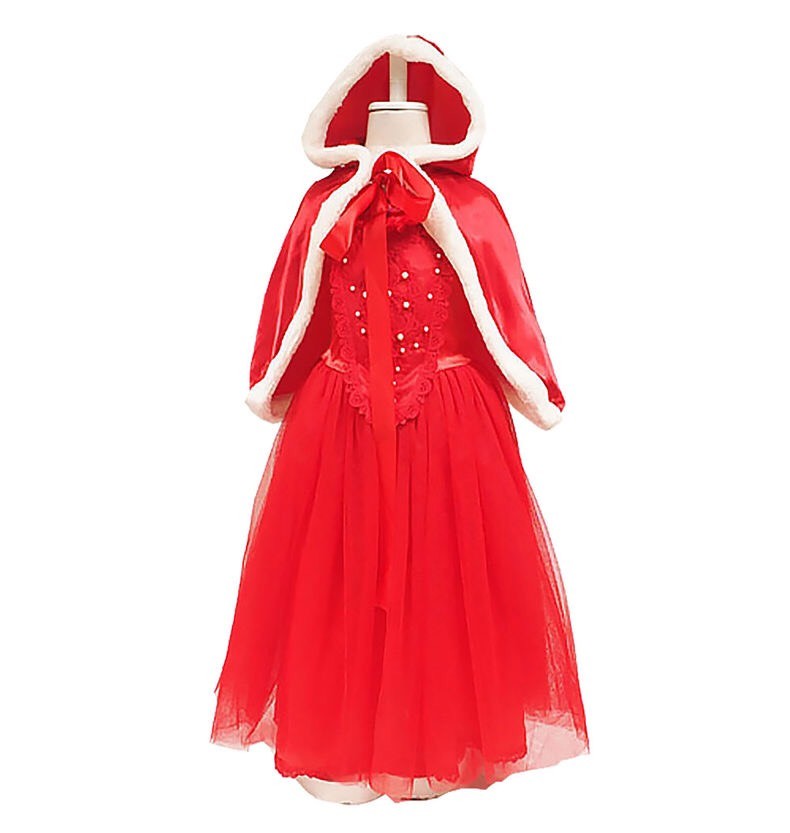 Váy elsa đỏ ren và áo khoác trang phục Noel trẻ em