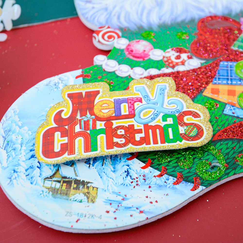 Bảng ông già ôm tuần lộc trang trí Noel