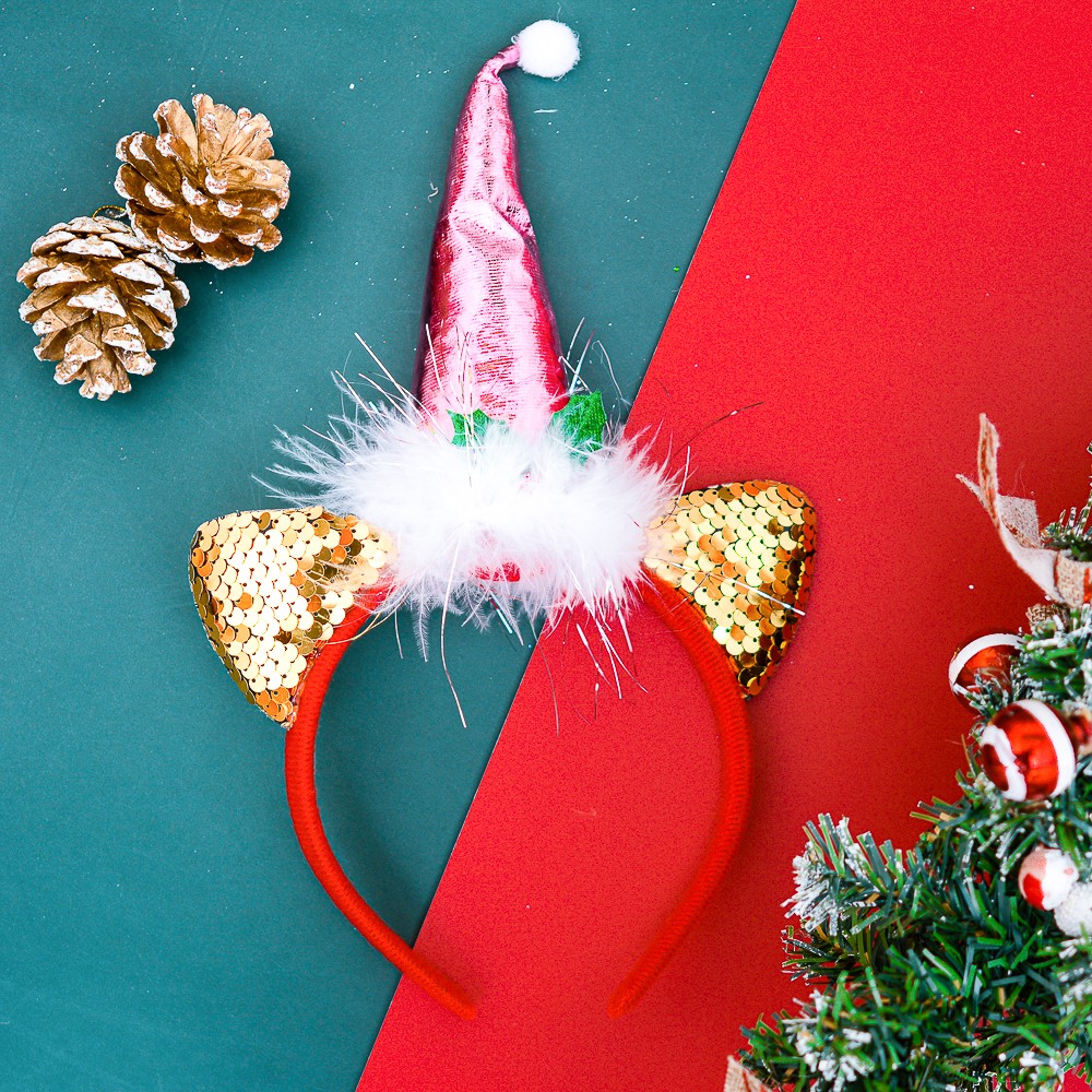 Cài tóc Noel sừng lông tai kim tuyến