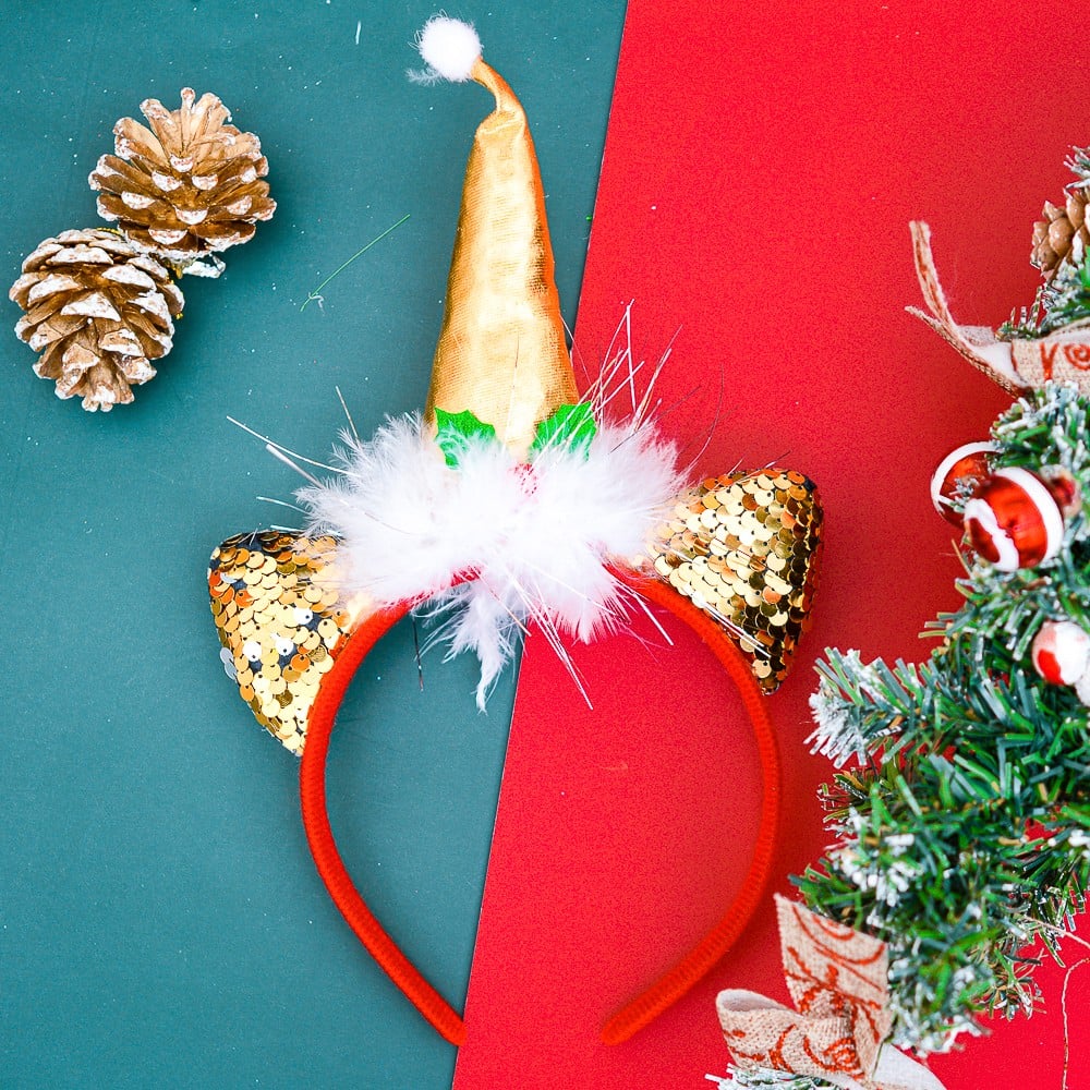 Cài tóc Noel sừng lông tai kim tuyến
