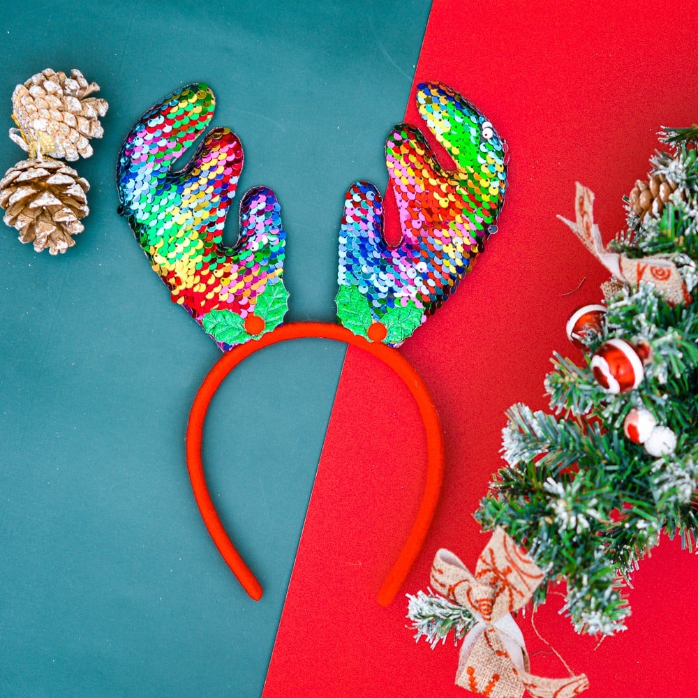 Cài tóc Noel tai kim tuyến đỏ và nhiều màu