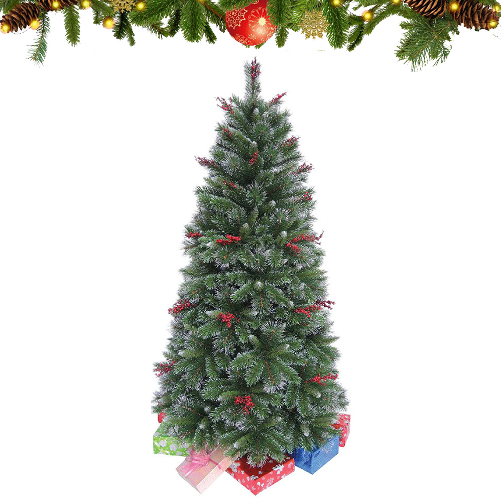 Cây thông trang trí Noel 3 loại lá ốm gắn trái đỏ