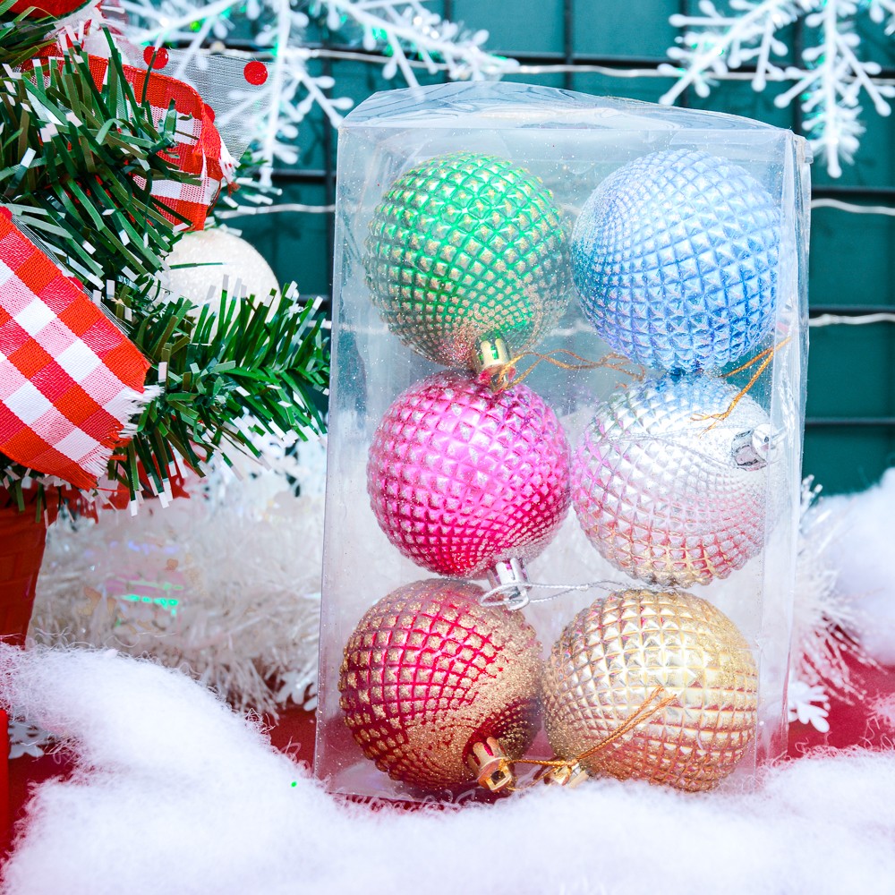 Bộ châu kim tuyến màu 60 ly 6 quả trang trí Noel