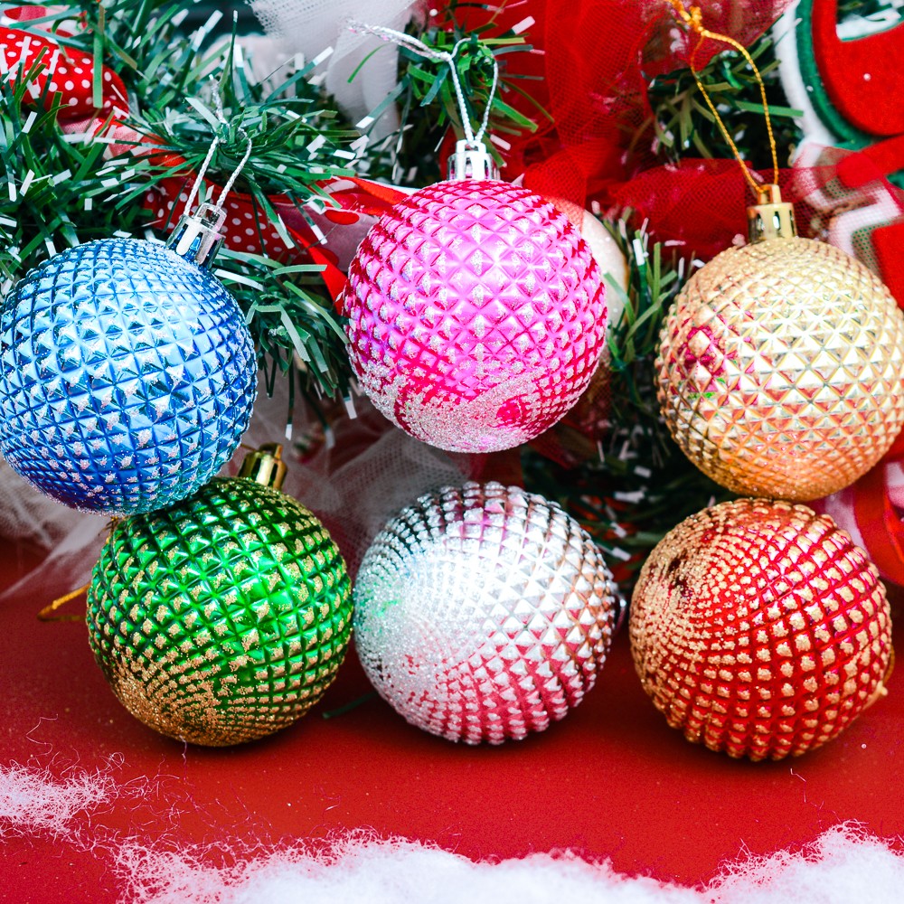 Bộ châu kim tuyến màu 60 ly 6 quả trang trí Noel