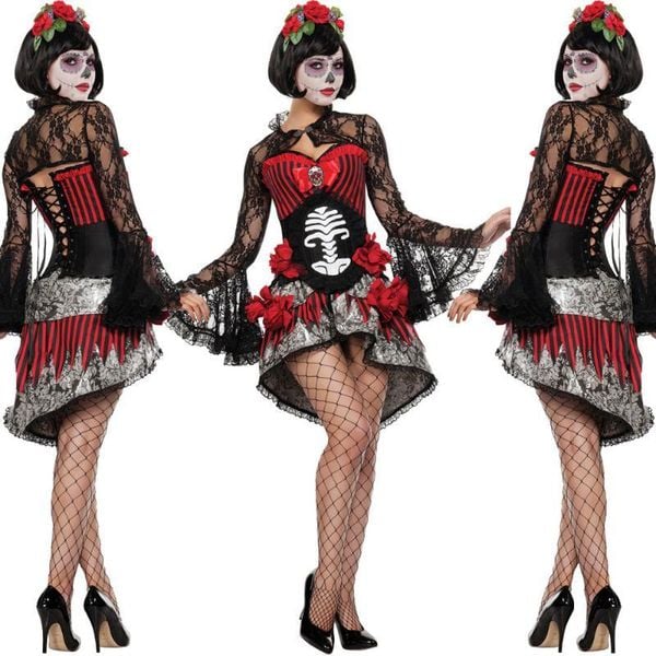 Trang phục hóa trang Halloween nữ đầm hoa hồng xương ren