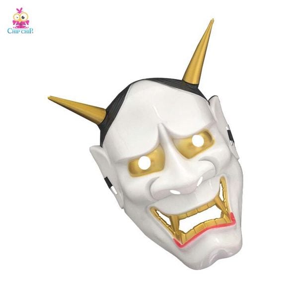 Mặt nạ quỷ satan tóc đen sừng vàng