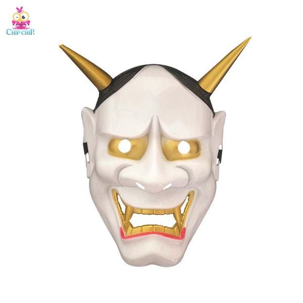 Mặt nạ quỷ satan tóc đen sừng vàng