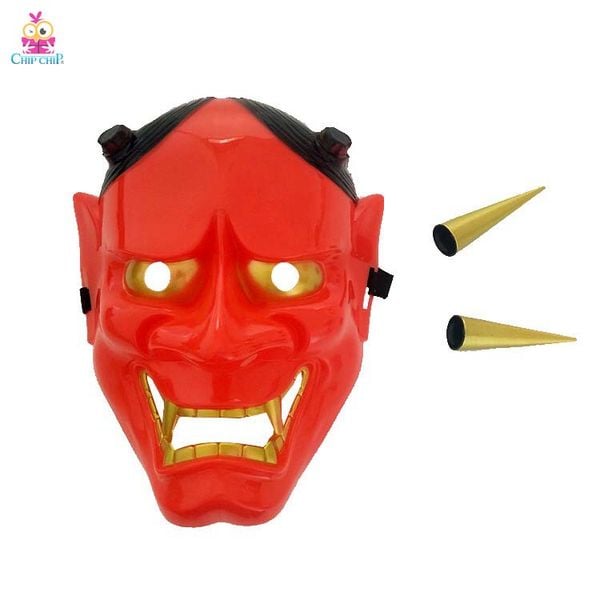 Mặt nạ quỷ satan tóc đen sừng vàng