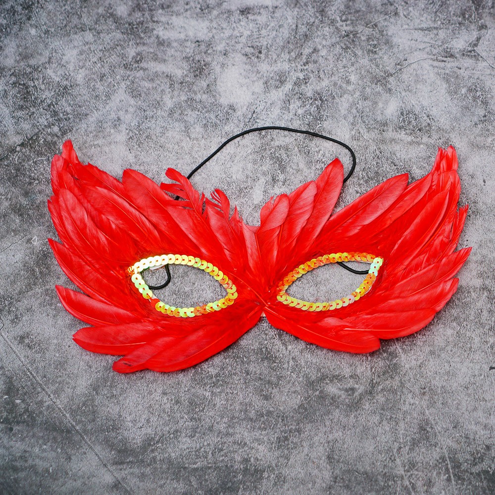 Mặt nạ Halloween lông vũ viền mắt kim sa