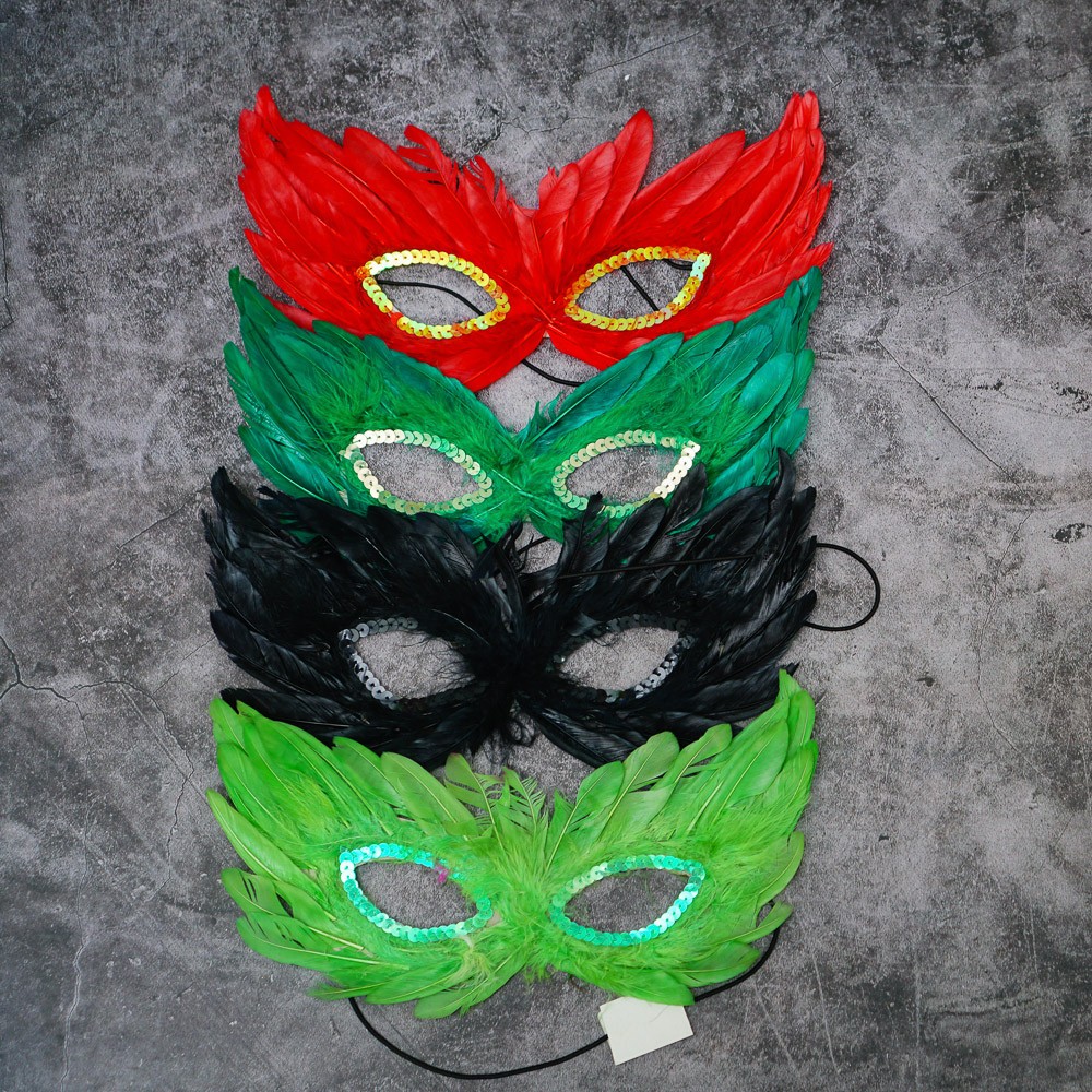Mặt nạ Halloween lông vũ viền mắt kim sa