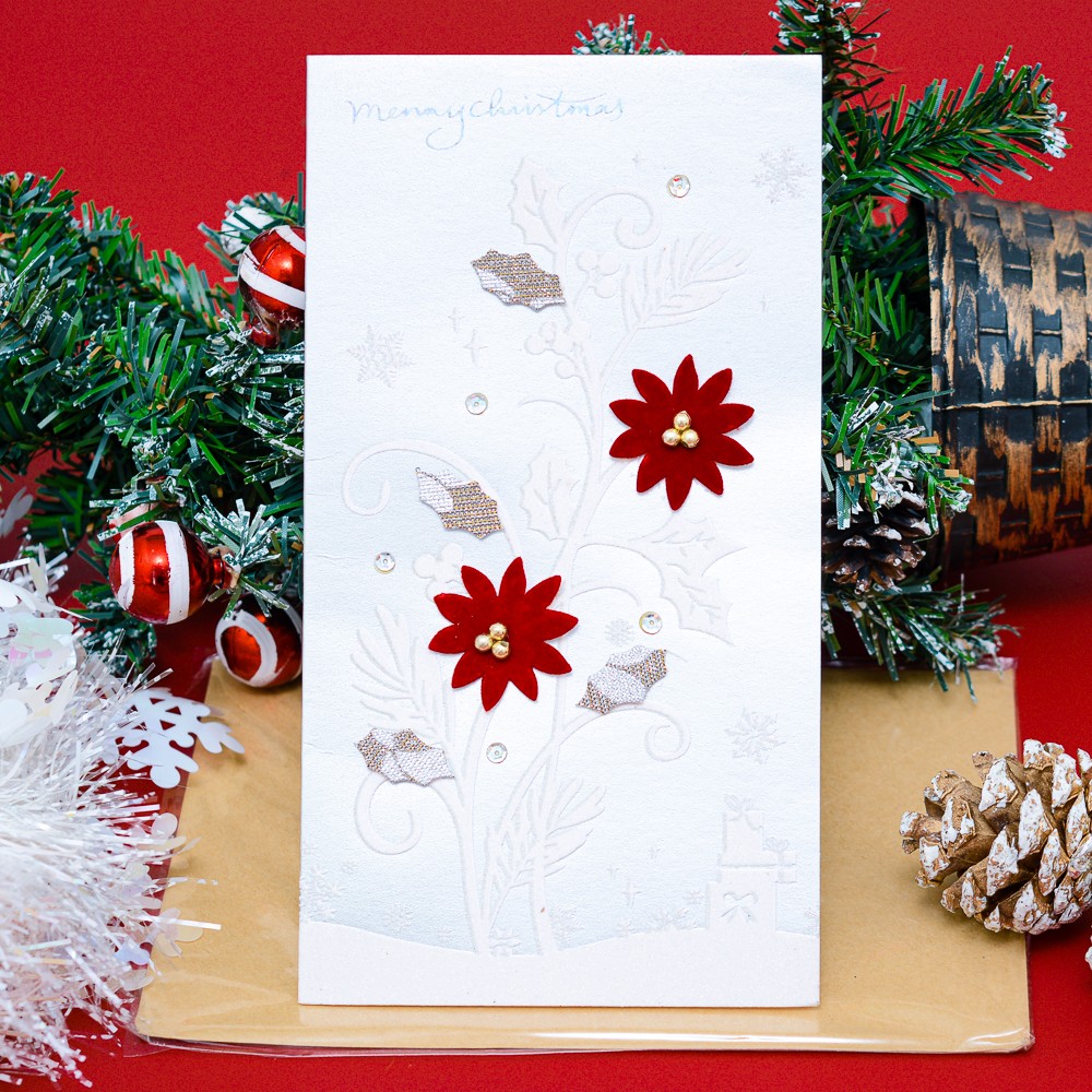 Thiệp Noel bạc đính hoa