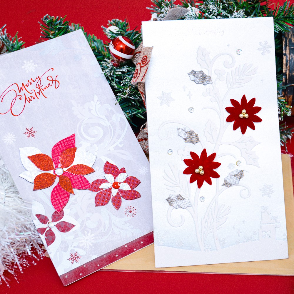 Thiệp Noel bạc đính hoa