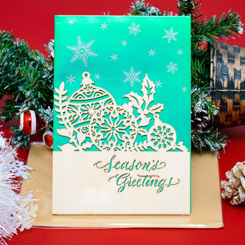 Thiệp Noel gỗ tuần lộc và bồ câu