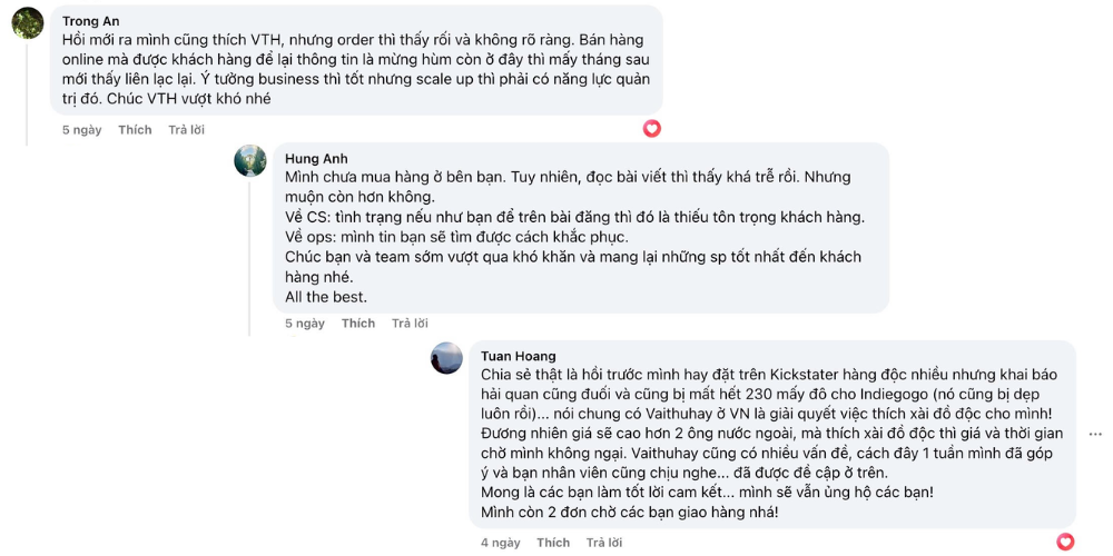 feedback khách hàng tại Vaithuhay