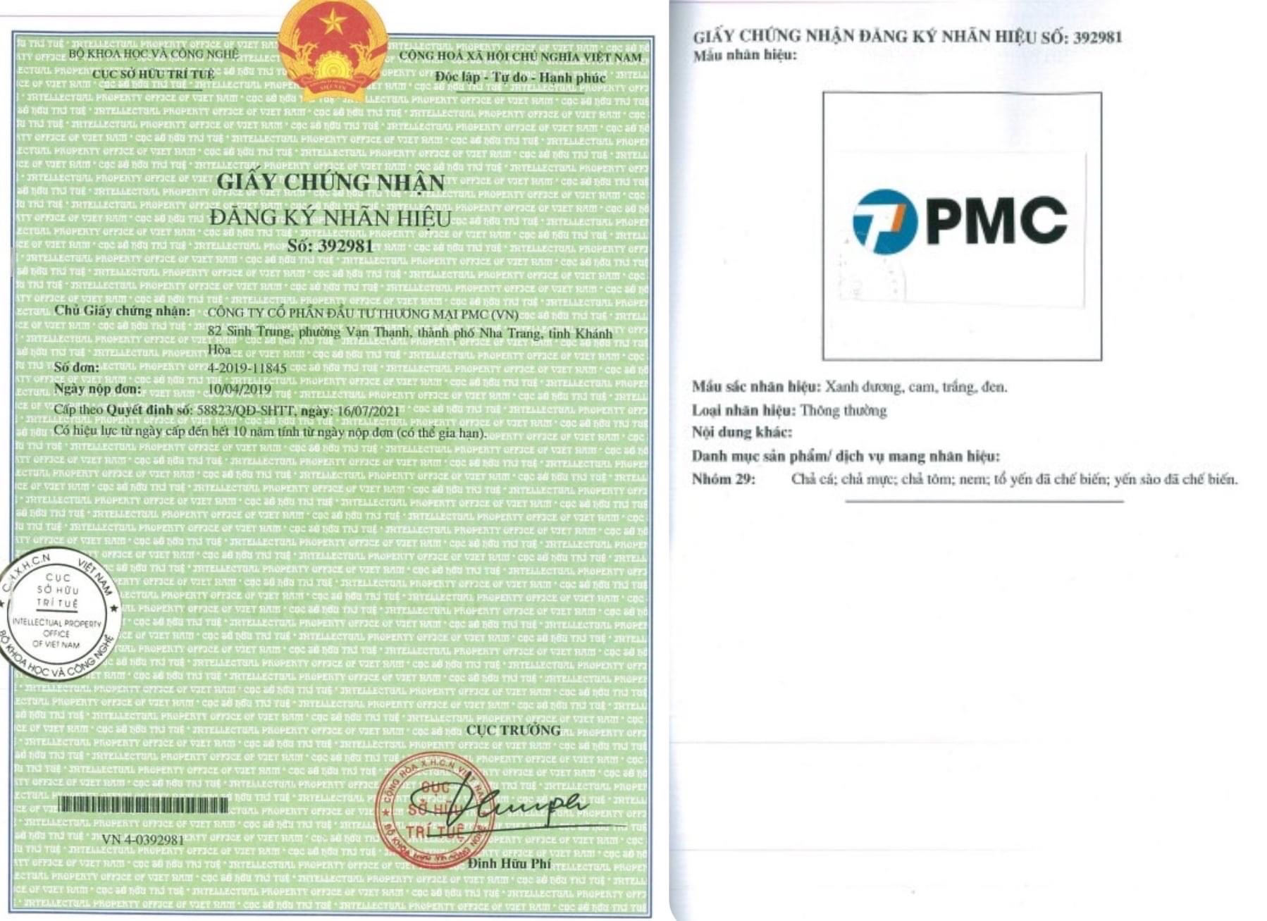 Chứng nhận đăng ký nhãn hiệu PMC
