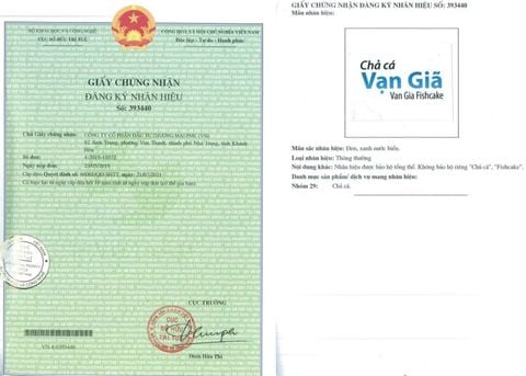 Chứng nhận đăng ký nhãn hiệu Chả Cá Vạn Giã