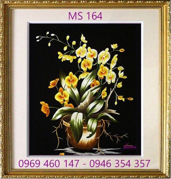 Tranh thêu hoa lan MS 164